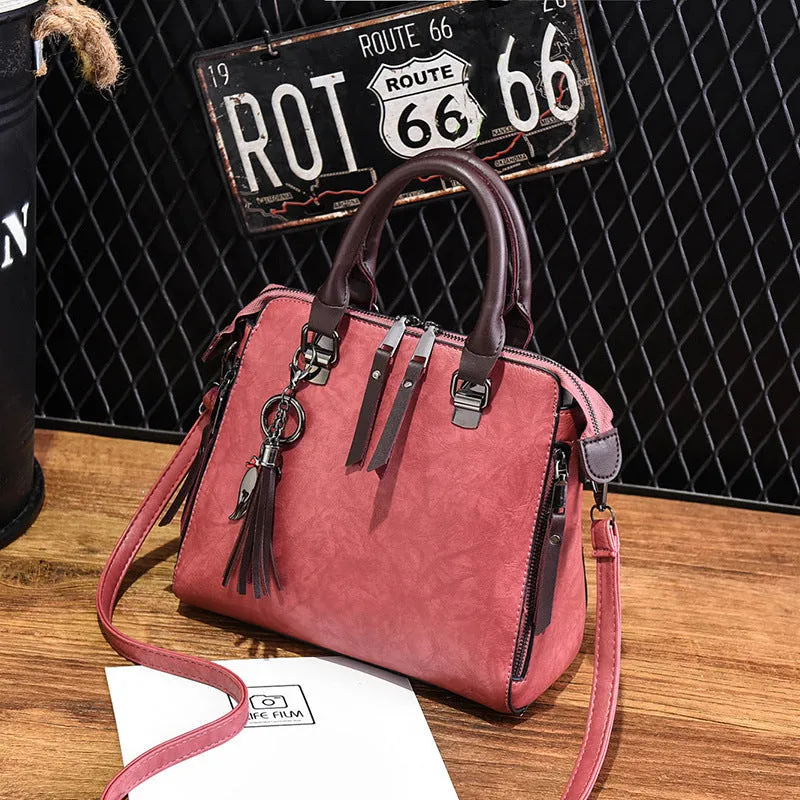 Vintage Handbag Women PU Leather Tassel Top-handle Bag Fashion Lady Tote Luxury Large Capacity Shoulder Bag