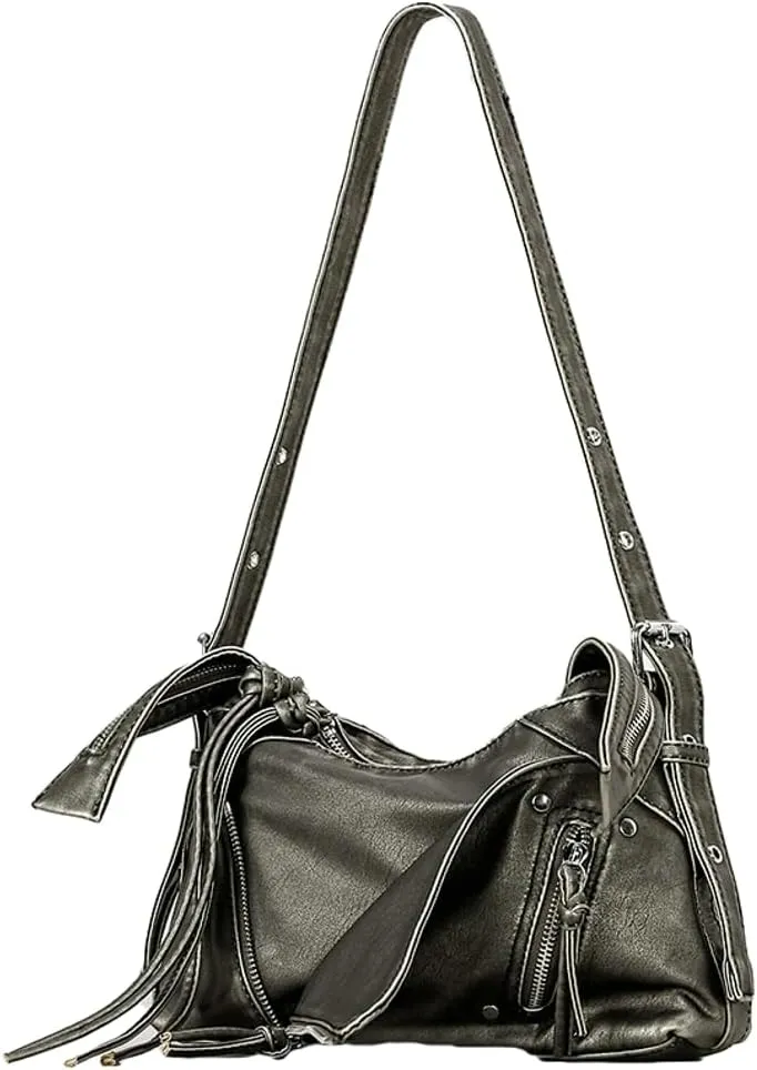 Vintage Shoulder Bags for Women Soft PU Leather Tote Bag Small Handbag Y2k Purse Top Handle Satchel with Zipper