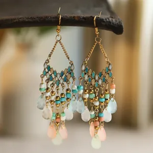 Vintage Style Multi Color Beaded Fringe Earrings