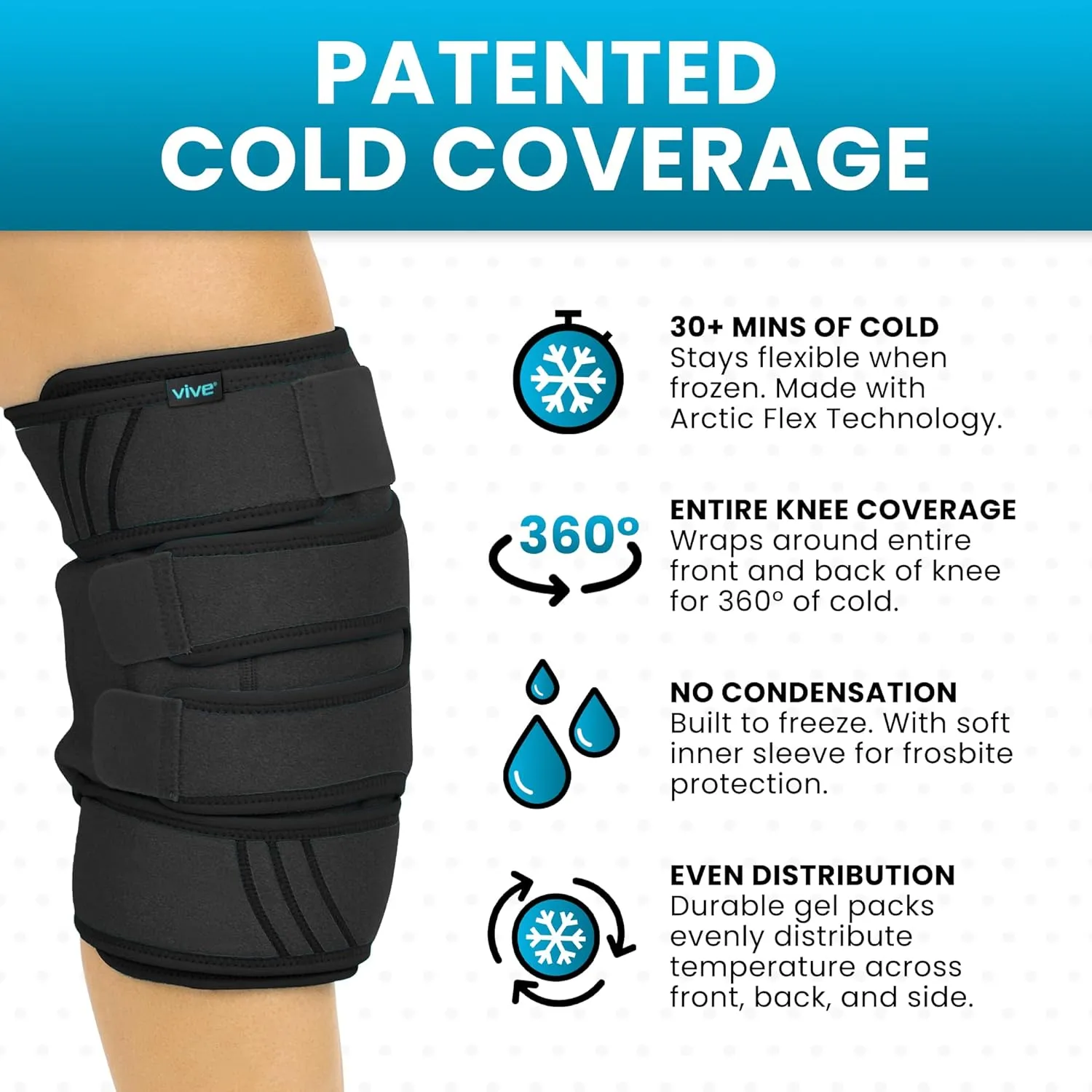 Vive Knee Ice Pack Wrap - Cold/Hot Gel Compression Brace - Heat Support Strap for Arthritis Pain, Tendonitis, ACL, Athletic Injury, Osteoarthritis, Women, Men, Running, Meniscus and Patella Surgery