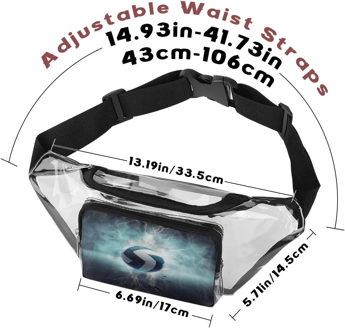 Volleyball Ball Print Clear Fanny Pack Clear Waist Bag with Adjustable Strap Waterproof Transparent Belt Bag Crossbody Bags for Hiking Concerts Travel