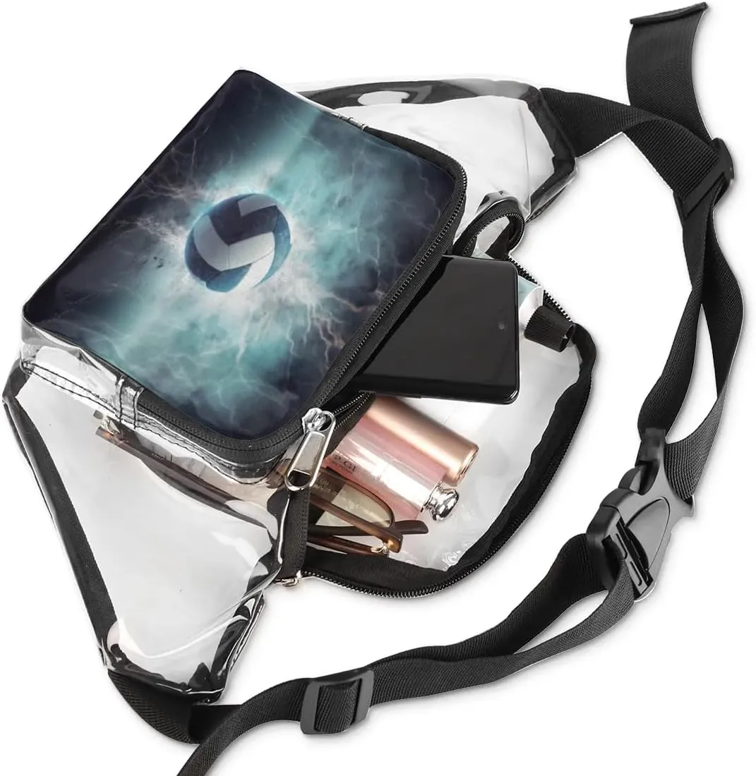 Volleyball Ball Print Clear Fanny Pack Clear Waist Bag with Adjustable Strap Waterproof Transparent Belt Bag Crossbody Bags for Hiking Concerts Travel