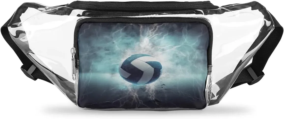 Volleyball Ball Print Clear Fanny Pack Clear Waist Bag with Adjustable Strap Waterproof Transparent Belt Bag Crossbody Bags for Hiking Concerts Travel