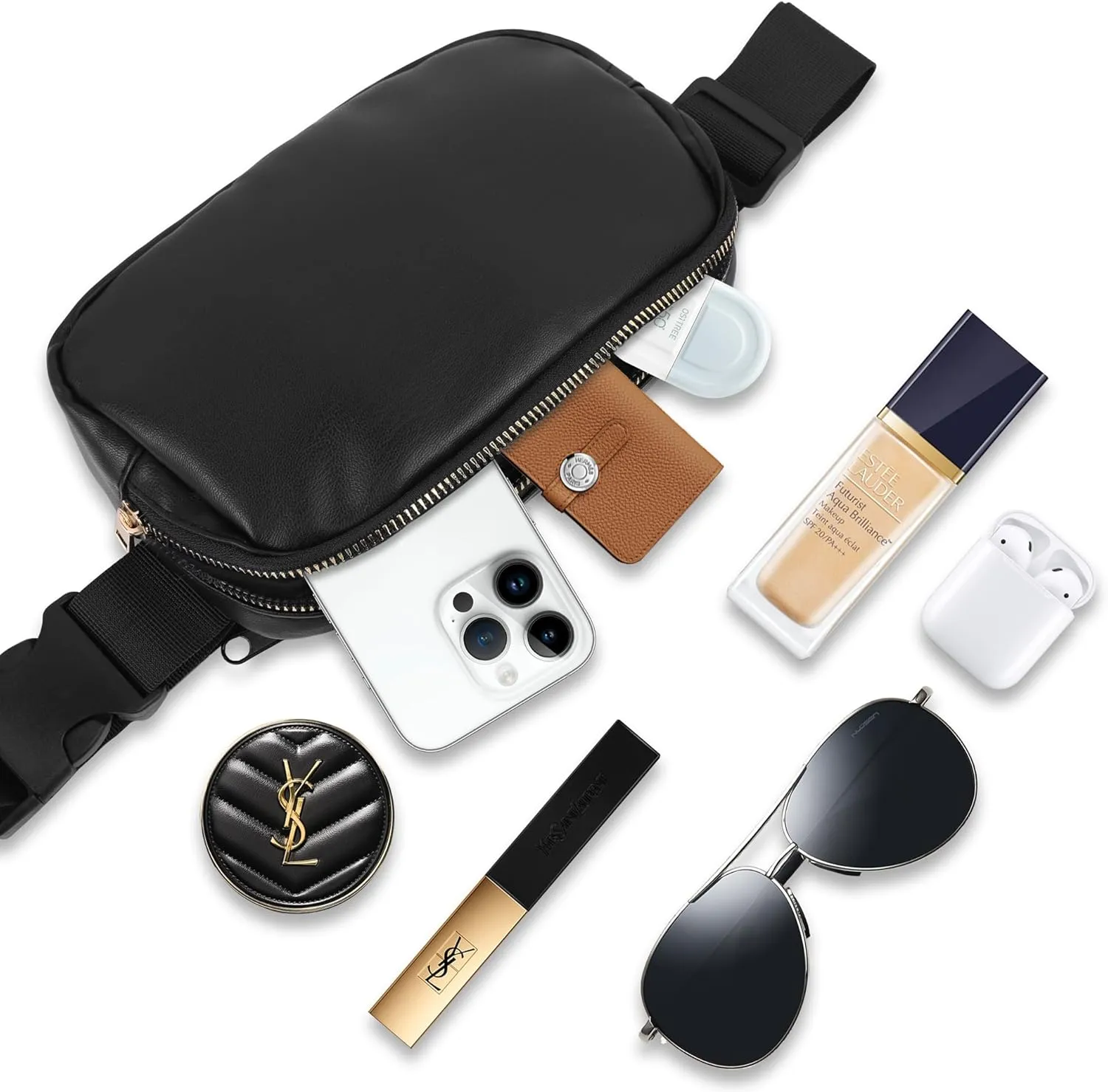 VOROLO Fanny Pack For Women And Men Crossbody Bag Belt Bag with Adjustable Strap Graduation Gifts PU Black