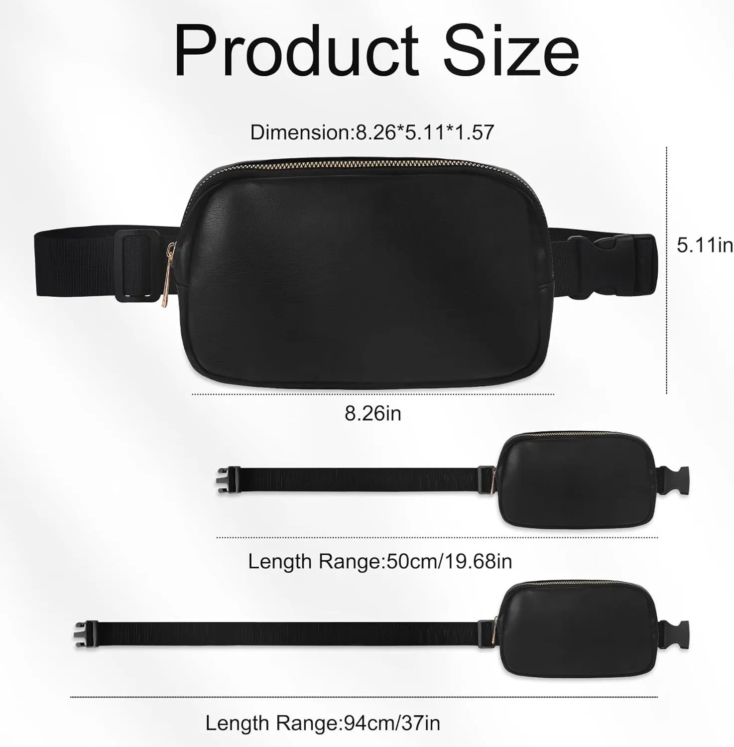VOROLO Fanny Pack For Women And Men Crossbody Bag Belt Bag with Adjustable Strap Graduation Gifts PU Black