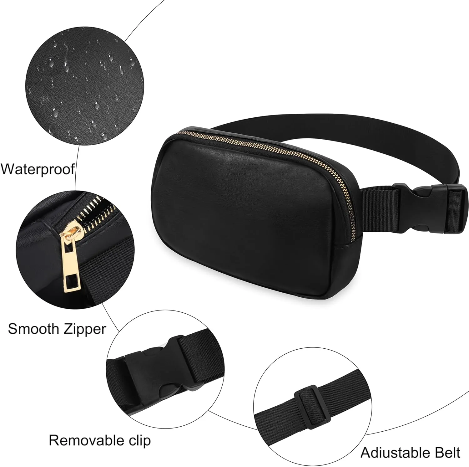 VOROLO Fanny Pack For Women And Men Crossbody Bag Belt Bag with Adjustable Strap Graduation Gifts PU Black