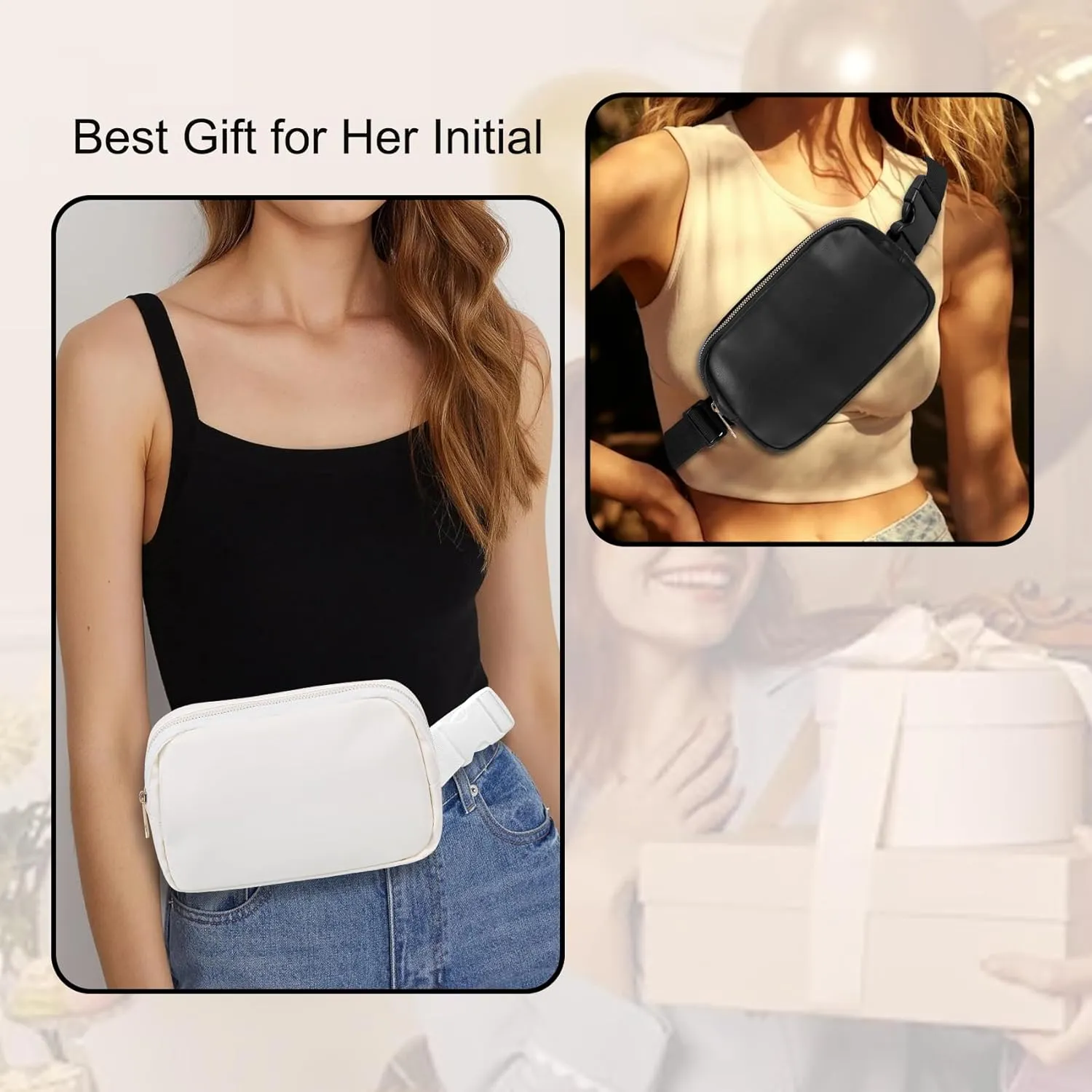 VOROLO Fanny Pack For Women And Men Crossbody Bag Belt Bag with Adjustable Strap Graduation Gifts PU Black