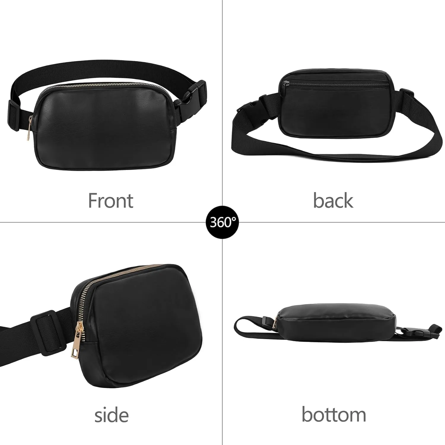 VOROLO Fanny Pack For Women And Men Crossbody Bag Belt Bag with Adjustable Strap Graduation Gifts PU Black