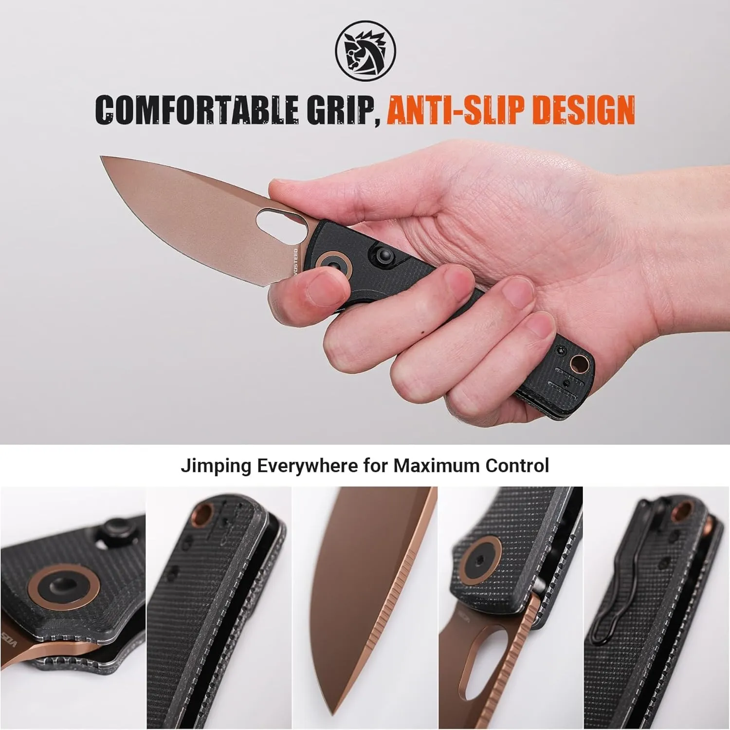 Vosteed Porcupine - EDC Pocket Knife, 2.99’’ 14C28N Steel Rose Gold Blade, Top Liner Lock Micarta Handle - Lightweight Folding knives with Clip for Men & Women Camping Outdoor-A2602