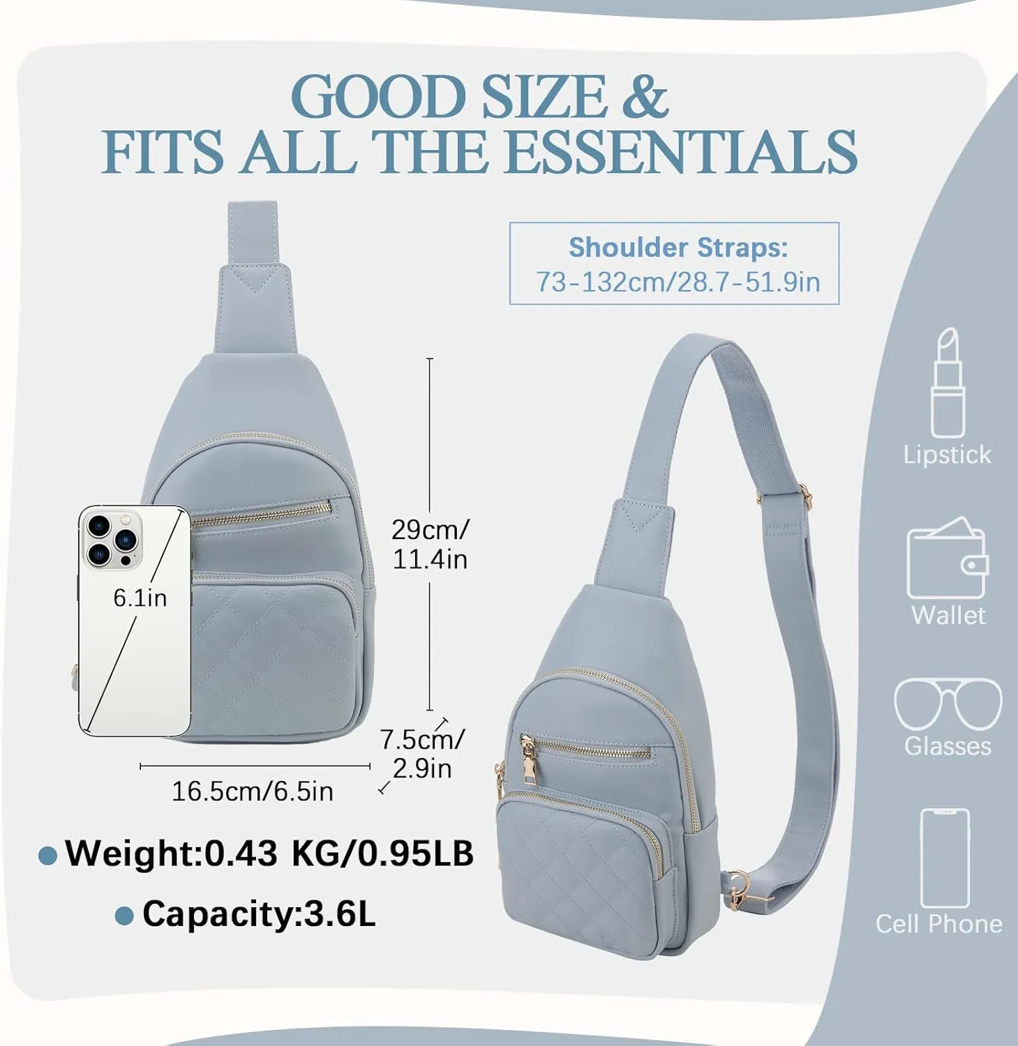 VX VONXURY Sling Bag for Women, PU Leather Crossbody Fanny Packs, Multipurpose Chest Bag with Adjustable Strap