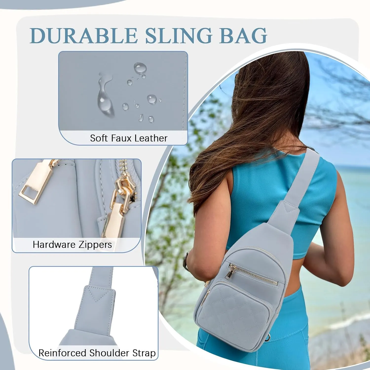 VX VONXURY Sling Bag for Women, PU Leather Crossbody Fanny Packs, Multipurpose Chest Bag with Adjustable Strap