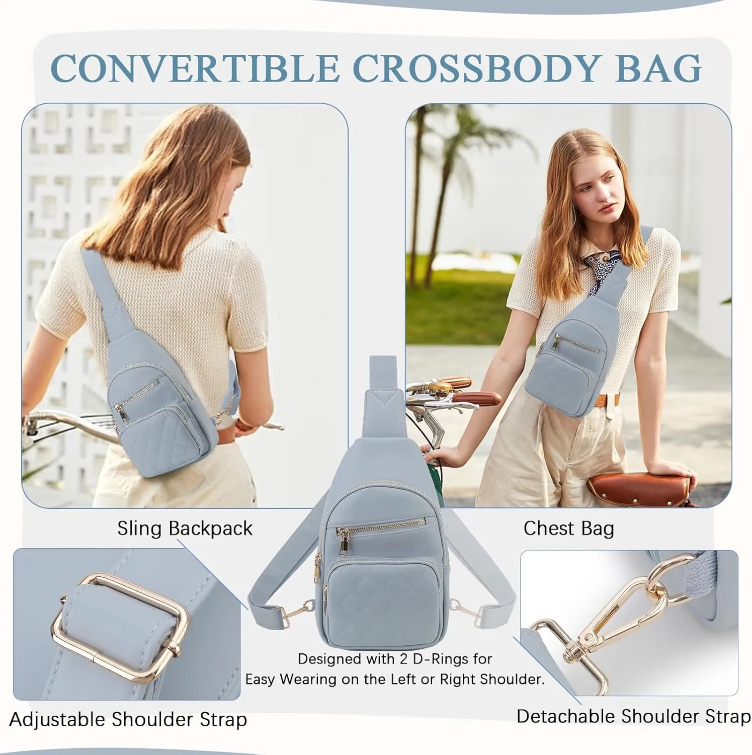 VX VONXURY Sling Bag for Women, PU Leather Crossbody Fanny Packs, Multipurpose Chest Bag with Adjustable Strap