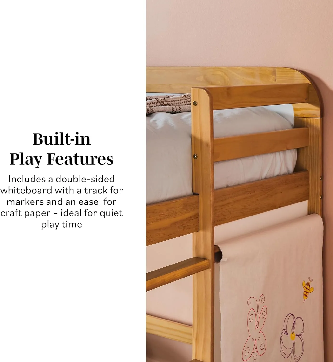 Walker Edison Adyn Kids Twin Solid Wood Loft Bed, Built-in Ladder and White Board, No Box Spring Required, Natural Pine