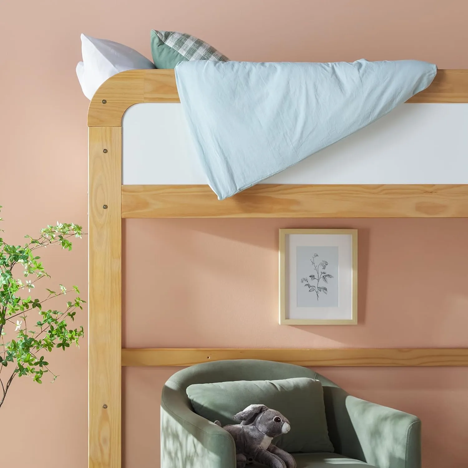 Walker Edison Adyn Kids Twin Solid Wood Loft Bed, Built-in Ladder and White Board, No Box Spring Required, Natural Pine