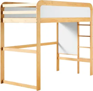 Walker Edison Adyn Kids Twin Solid Wood Loft Bed, Built-in Ladder and White Board, No Box Spring Required, Natural Pine