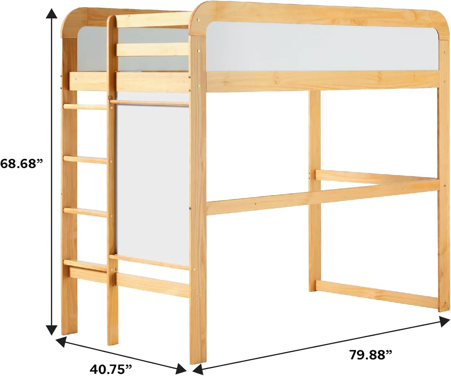 Walker Edison Adyn Kids Twin Solid Wood Loft Bed, Built-in Ladder and White Board, No Box Spring Required, Natural Pine