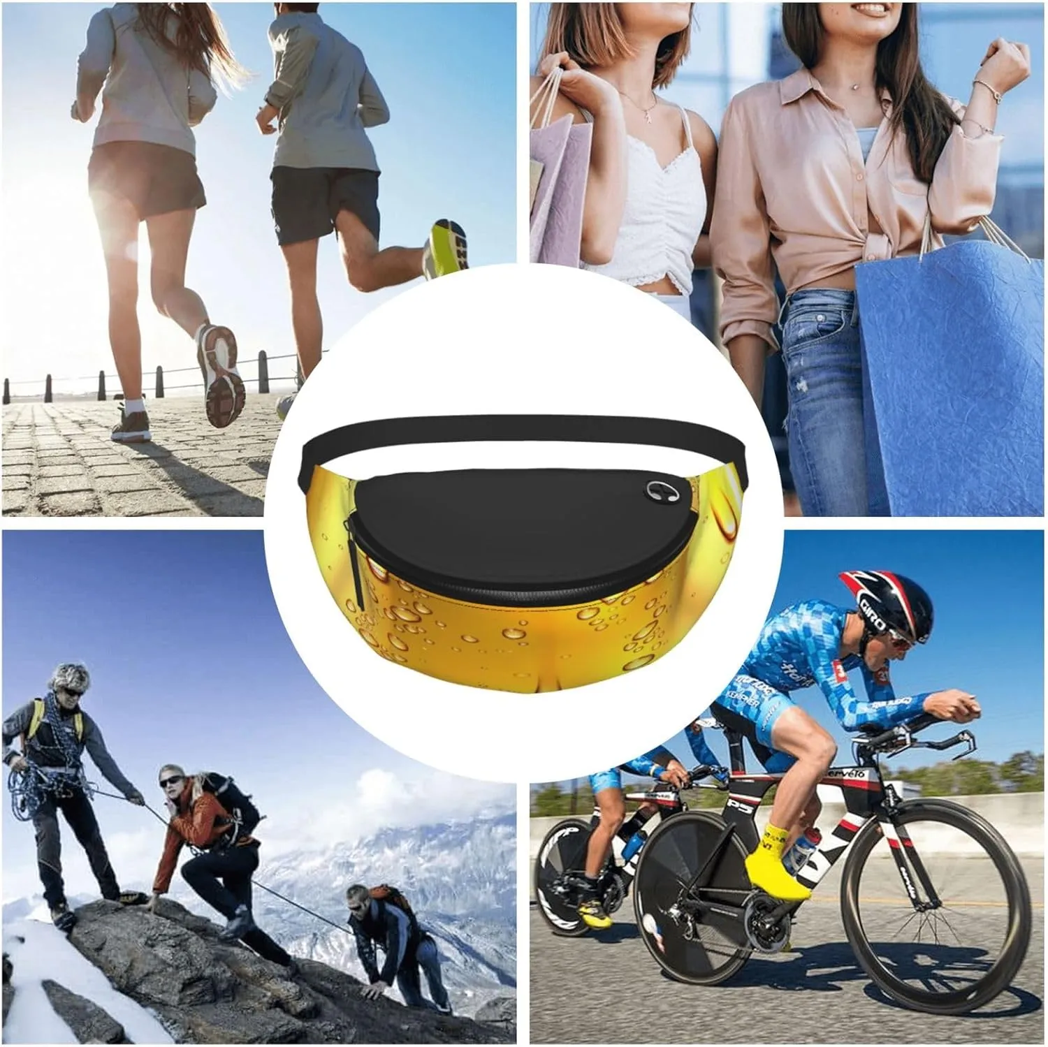 Water Beer Droplets Glass Fanny Pack, Crossbody Waist Packs for Women Men Waist Bags with Adjustable Strap for Travel Running Hiking Sport