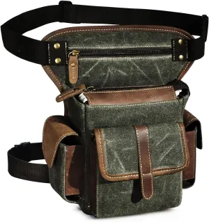Water Resistant Canvas   Leather Motorcycle Travel Fanny Waist Pack Drop Thigh Leg Bag Pouch For Men Women FB913-5