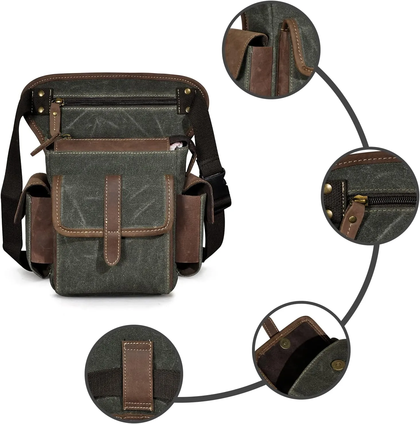 Water Resistant Canvas   Leather Motorcycle Travel Fanny Waist Pack Drop Thigh Leg Bag Pouch For Men Women FB913-5