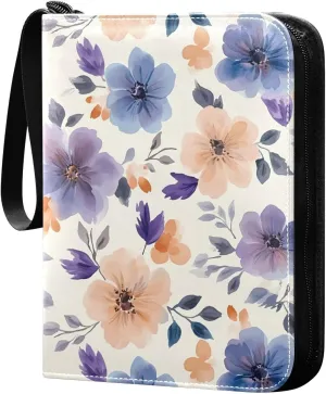 Watercolor Colorful Flowers Card Holder, Card Holder Album with 400 Card Slots in 50 Pages for Display, Storage, Portability