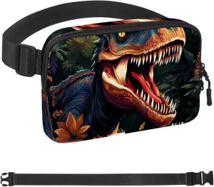 Waterproof Fanny Pack Black Belt Bag with Adjustable Strap for Women and Men,Morning Dinosaur Crossbody Fanny Bag with Zipper for Hiking Running Travel