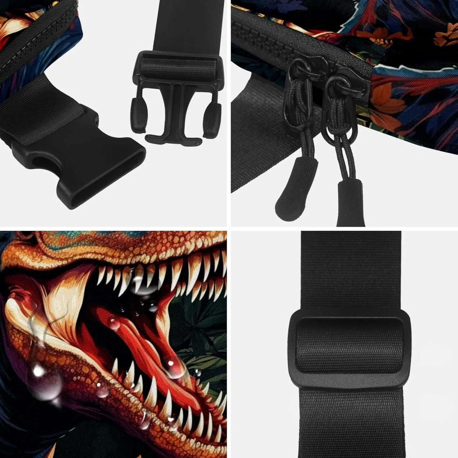 Waterproof Fanny Pack Black Belt Bag with Adjustable Strap for Women and Men,Morning Dinosaur Crossbody Fanny Bag with Zipper for Hiking Running Travel