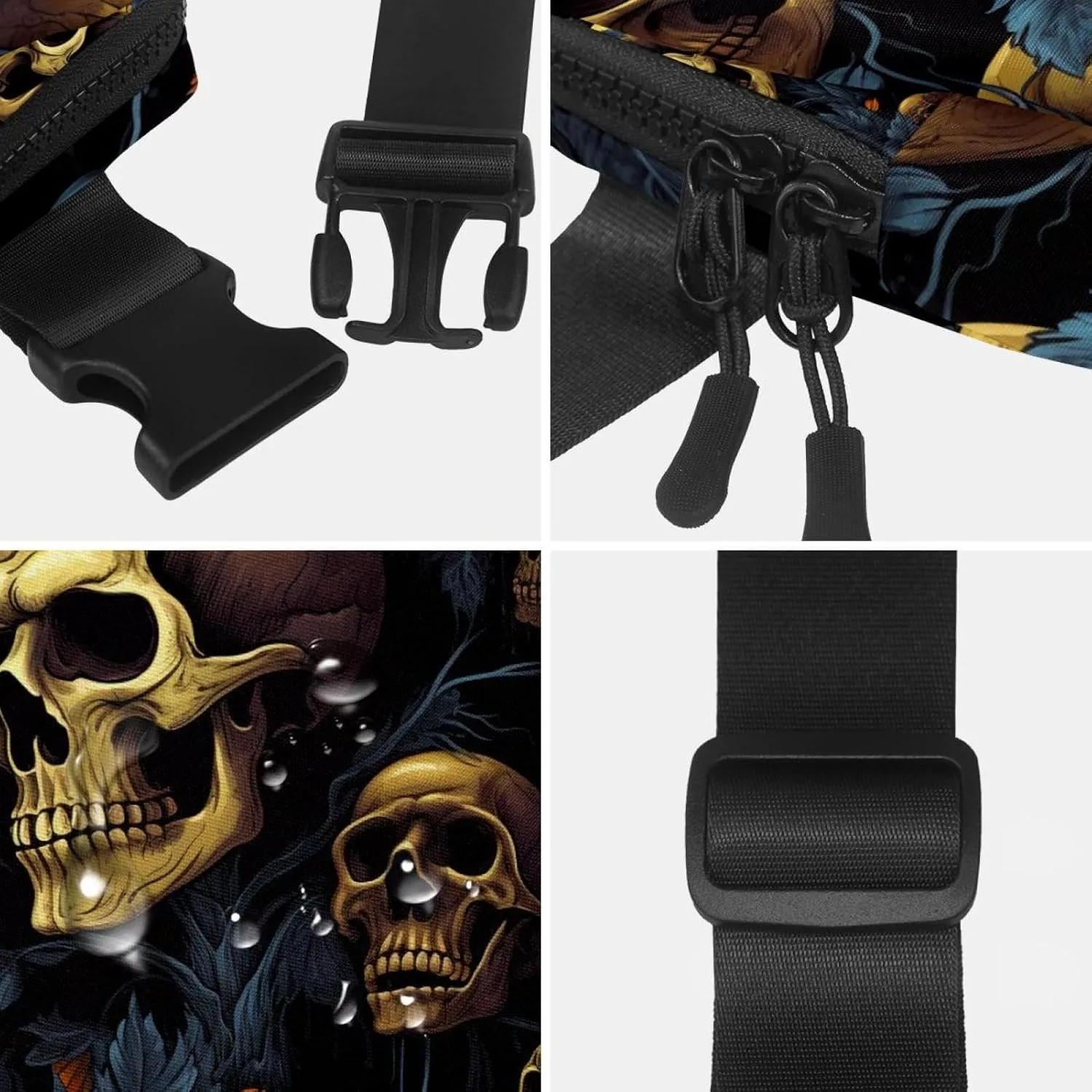 Waterproof Fanny Pack Black Belt Bag with Adjustable Strap for Women and Men,Skull G Crossbody Fanny Bag with Zipper for Hiking Running Travel