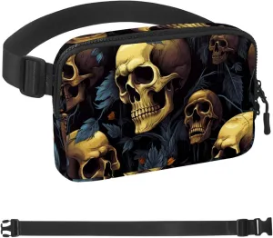 Waterproof Fanny Pack Black Belt Bag with Adjustable Strap for Women and Men,Skull G Crossbody Fanny Bag with Zipper for Hiking Running Travel