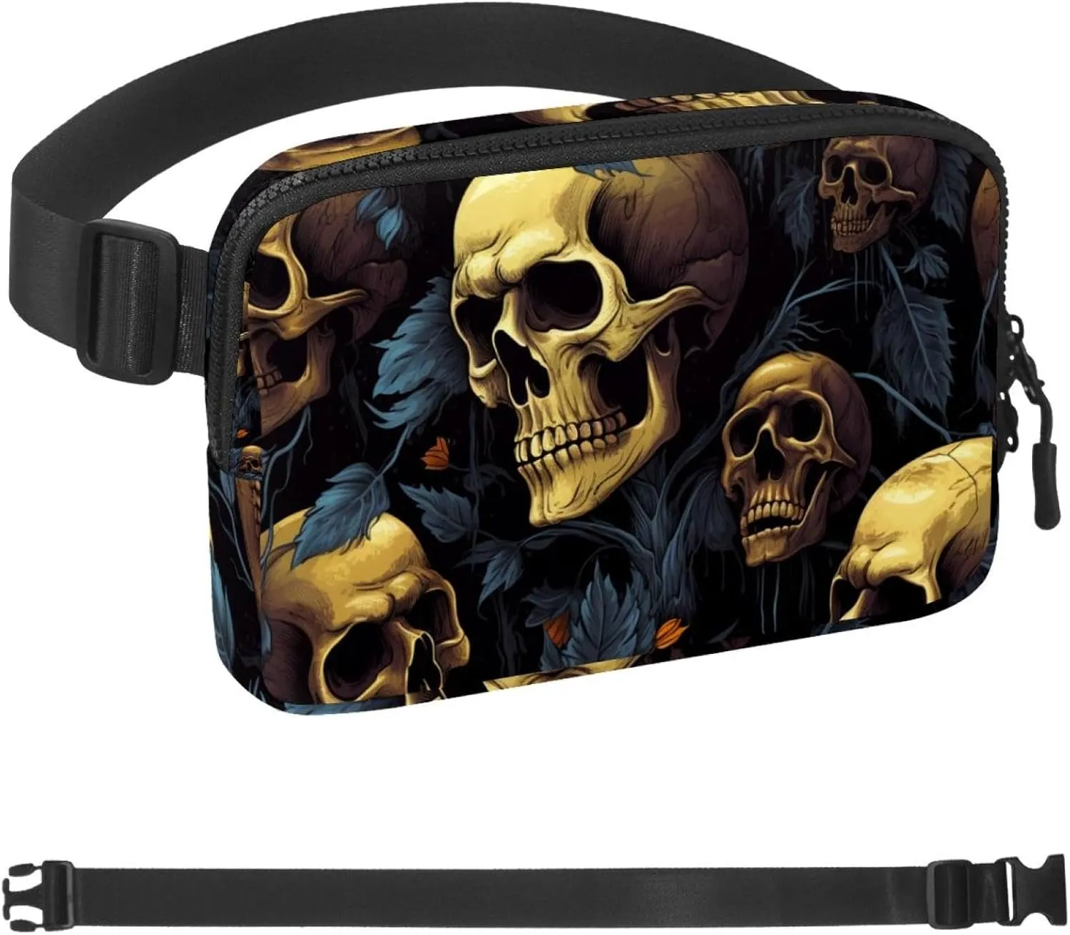 Waterproof Fanny Pack Black Belt Bag with Adjustable Strap for Women and Men,Skull G Crossbody Fanny Bag with Zipper for Hiking Running Travel
