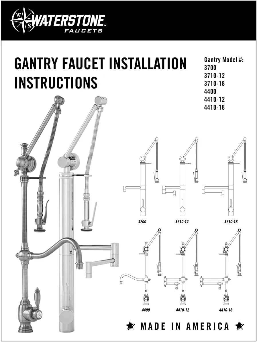 Waterstone 3710-12-3-AP Contemporary Gantry Faucet 12" Articulated Spout 3pc. Suite Antique Pewter