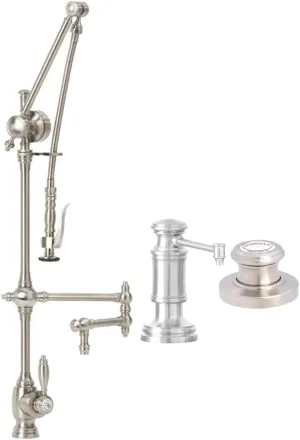 Waterstone 4410-18-3-AP Towson Pull Out Spray w/18 Spout Kitchen Faucet 3 Piece Kit Antique Pewter