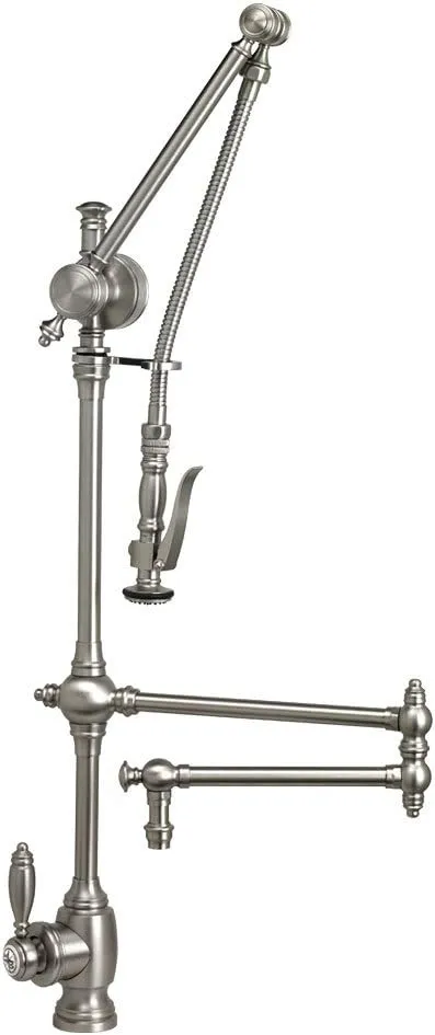 Waterstone 4410-18-AB Towson Single Handle with Pull Out Spray Kitchen Faucet Antique Brass