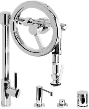 Waterstone 5130-4-AMB Endeavor Wheel Pulldown Lever Sprayer Faucet 4pc Suite American Bronze