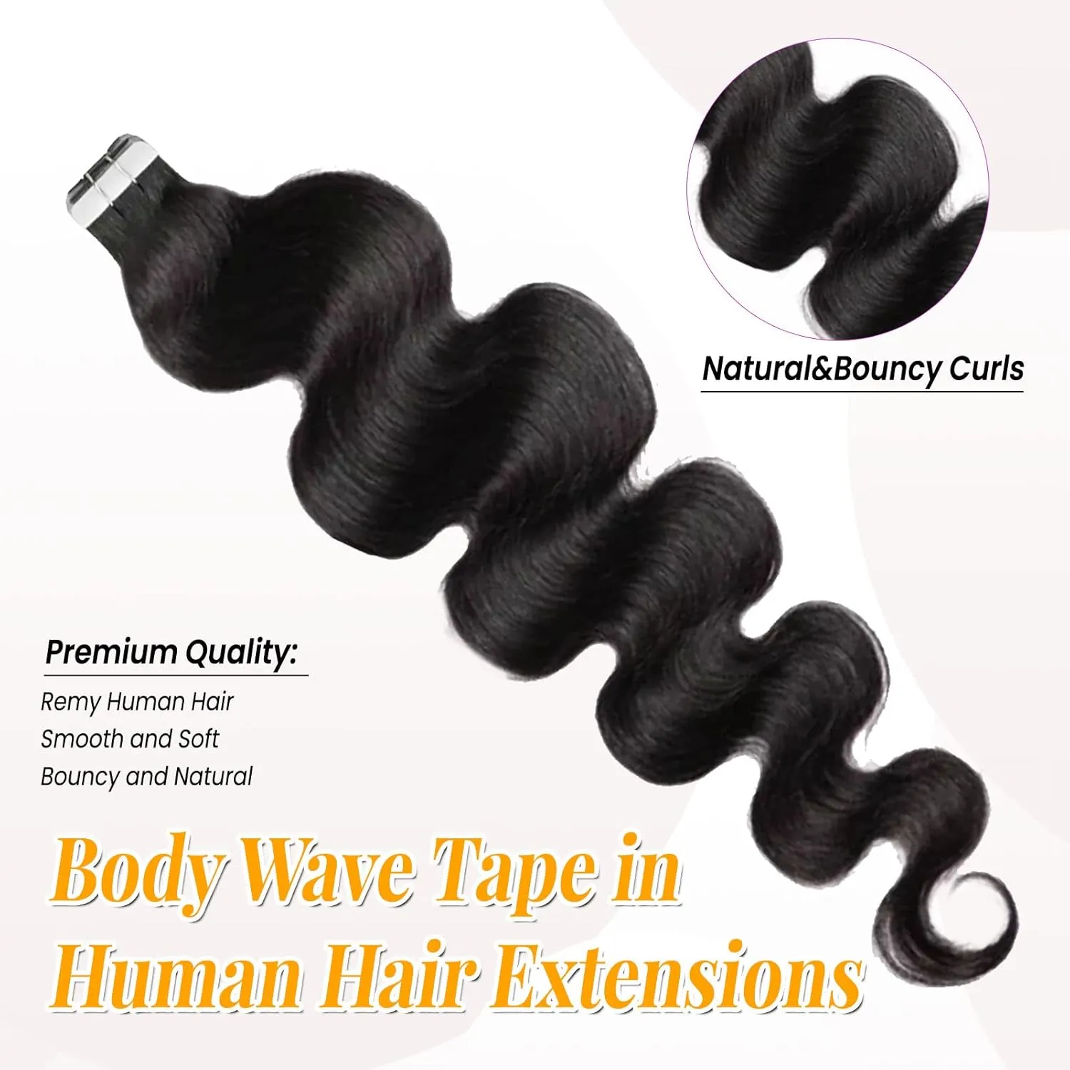 Wavy Tape in Hair Extensions Human Hair Natrual Black for Women 20 pcs Body Wave 3C Tape ins 24 Inch 50G