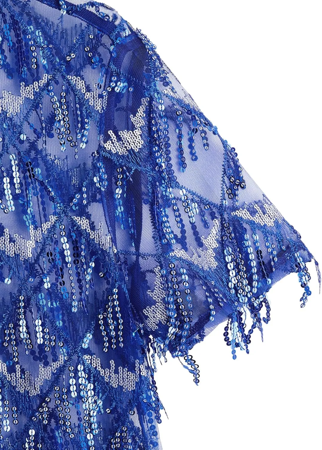 WDIRARA Men's Sequin Decor Fringe Button Front Shirts Short Sleeve Sheer Party T Shirt