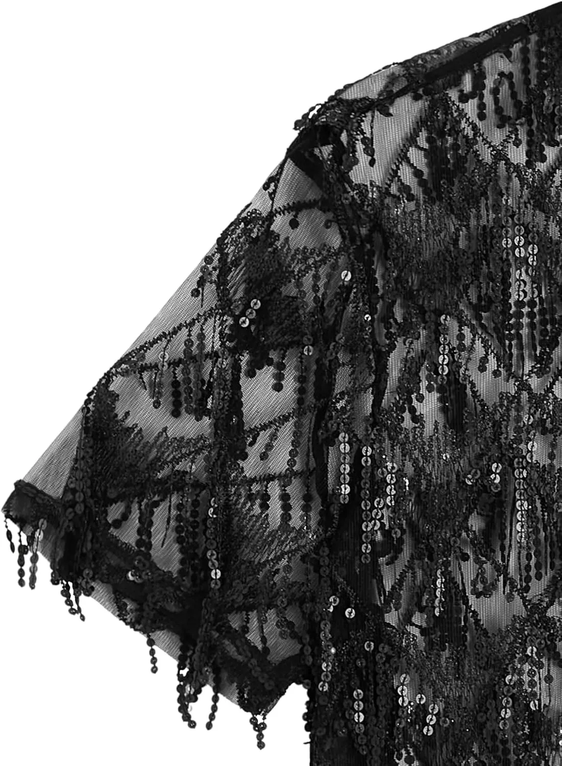 WDIRARA Men's Sequin Decor Fringe Button Front Shirts Short Sleeve Sheer Party T Shirt