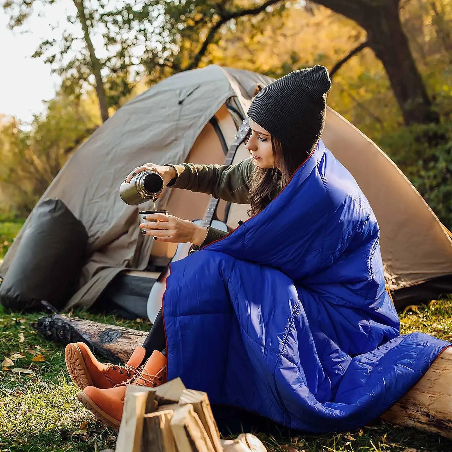 Wearable Adult Sleeping Bag, Multi-Functional Outdoor Travel Hiking Camping Blanket, Nylon Dampproof Mat Combination Set