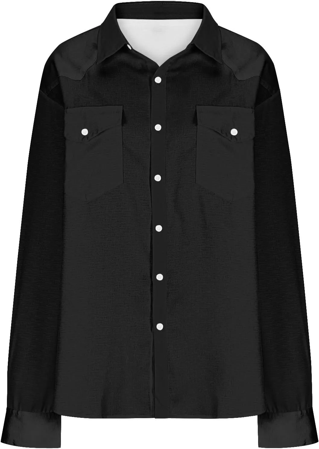 Western Cowboy Shirts for Men Pearl Snap Button Down Cotton Work T-Shirt Men's Casual Shirt Jacket with Two Pockets