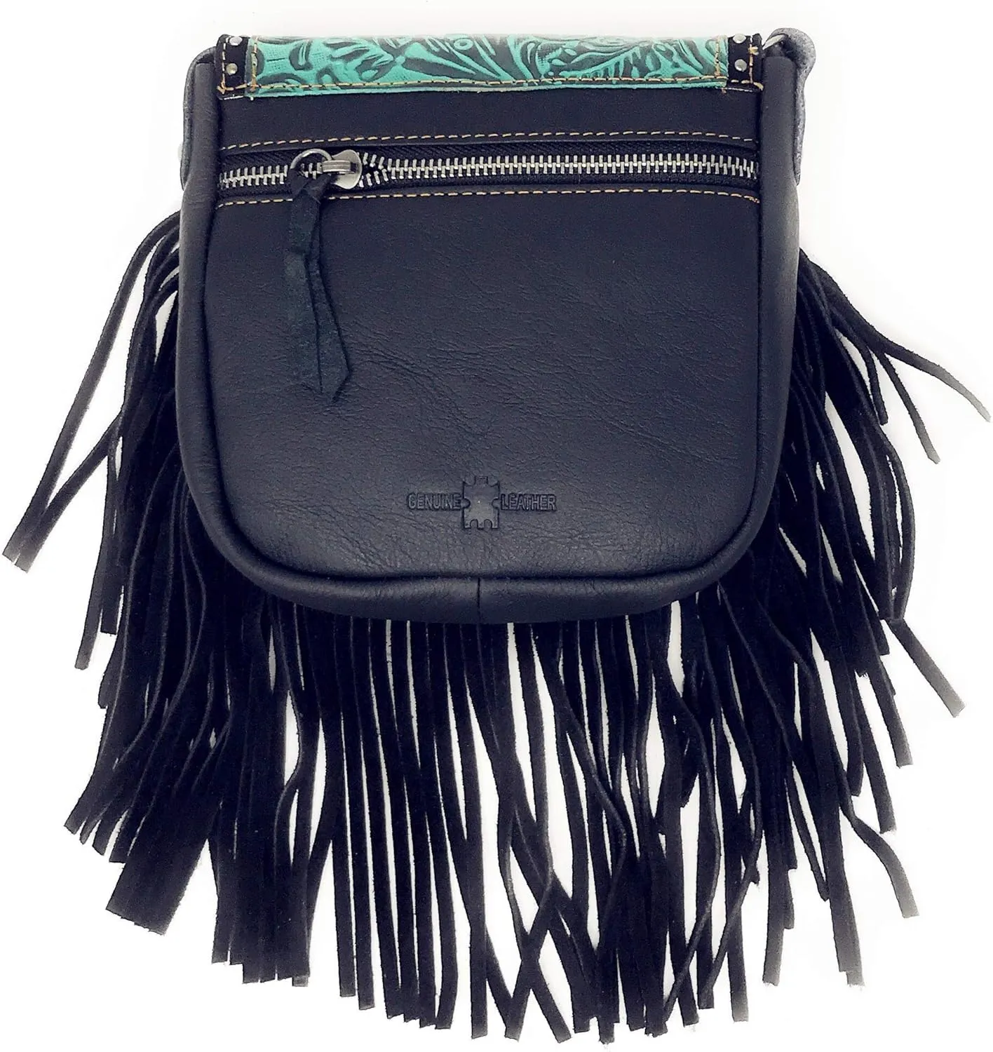 Western Genuine Leather Floral Tooled Fringe Womens Crossbody Bag 3 Color