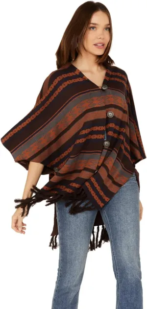 Western Poncho Womens Tassel Hem Concho Buttons CWK7410001