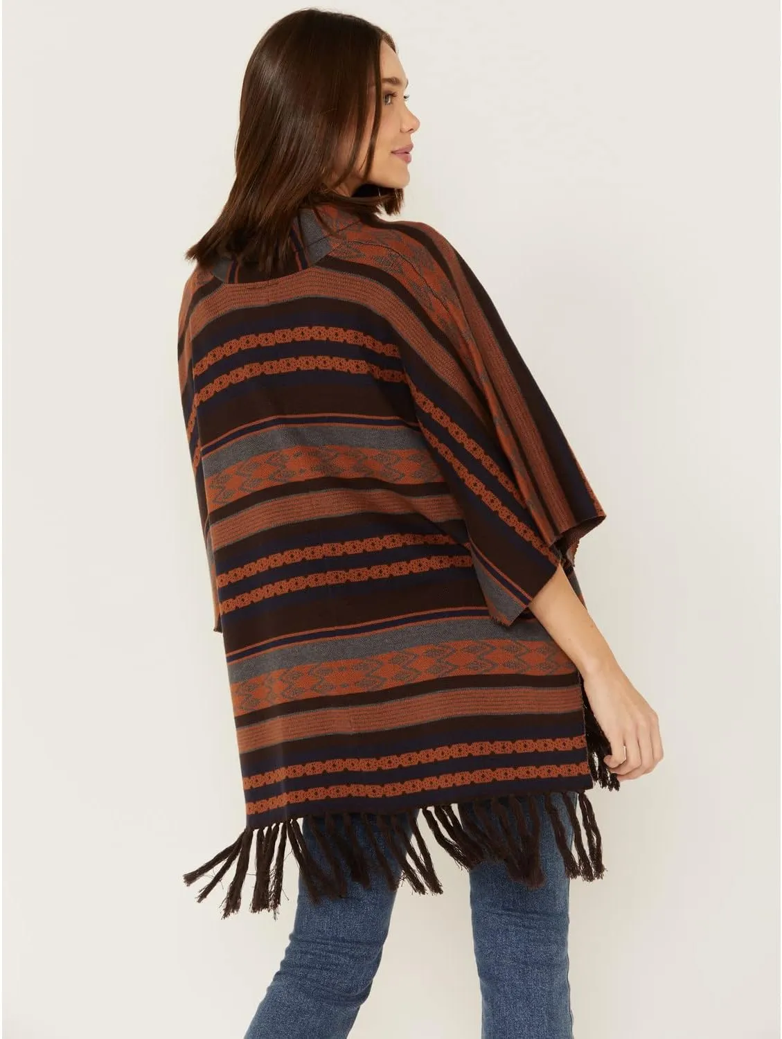 Western Poncho Womens Tassel Hem Concho Buttons CWK7410001