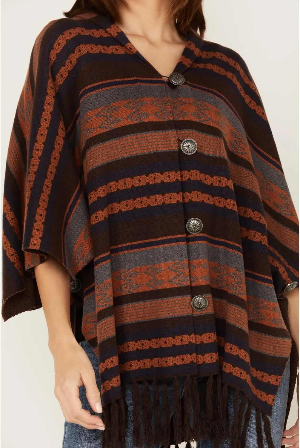 Western Poncho Womens Tassel Hem Concho Buttons CWK7410001