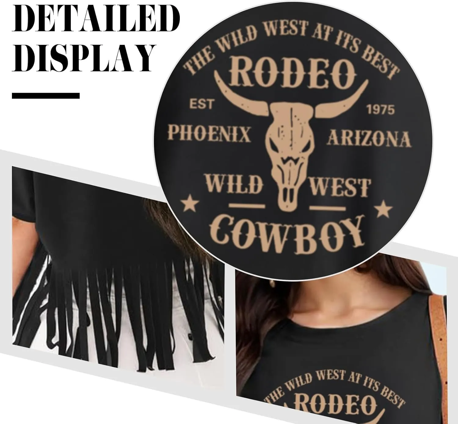 Western Rodeo Fringe Shirts for Women Cowgirl Cowboy Tshirt Cow Skull Vintage Country Music Graphic Tees Tassel Tops