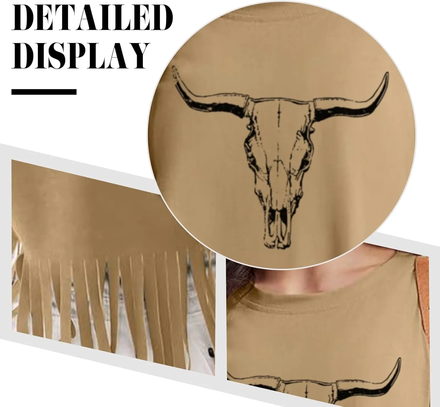 Western Rodeo Fringe Shirts for Women Cowgirl Cowboy Tshirt Cow Skull Vintage Country Music Graphic Tees Tassel Tops