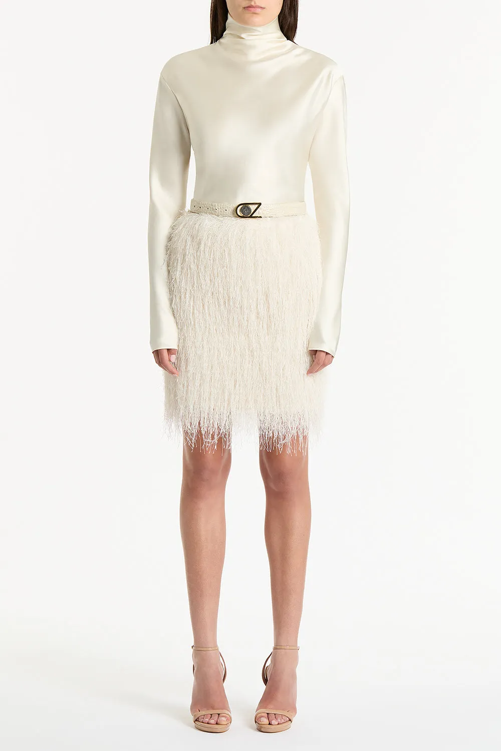 WHITE FRINGE MINI SKIRT