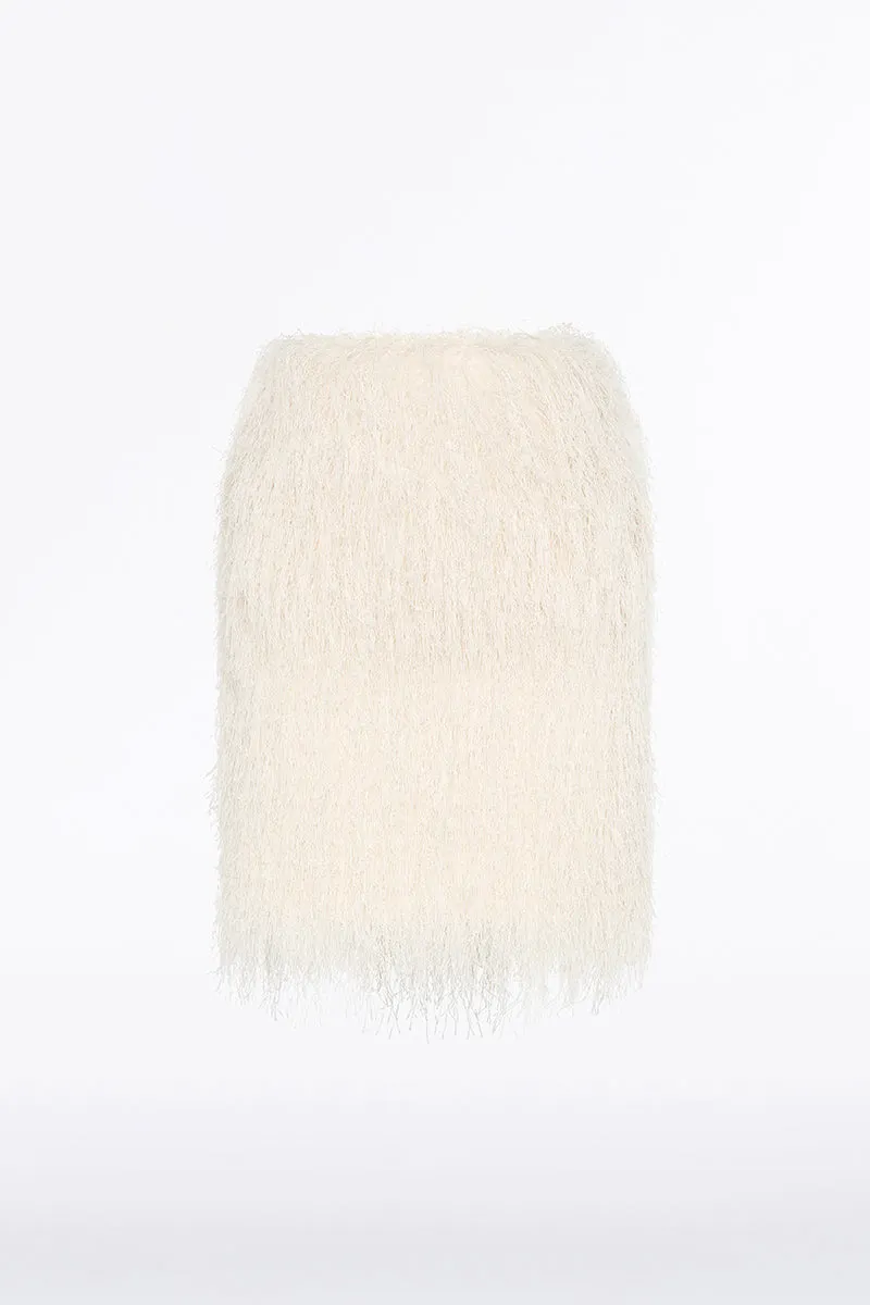 WHITE FRINGE MINI SKIRT