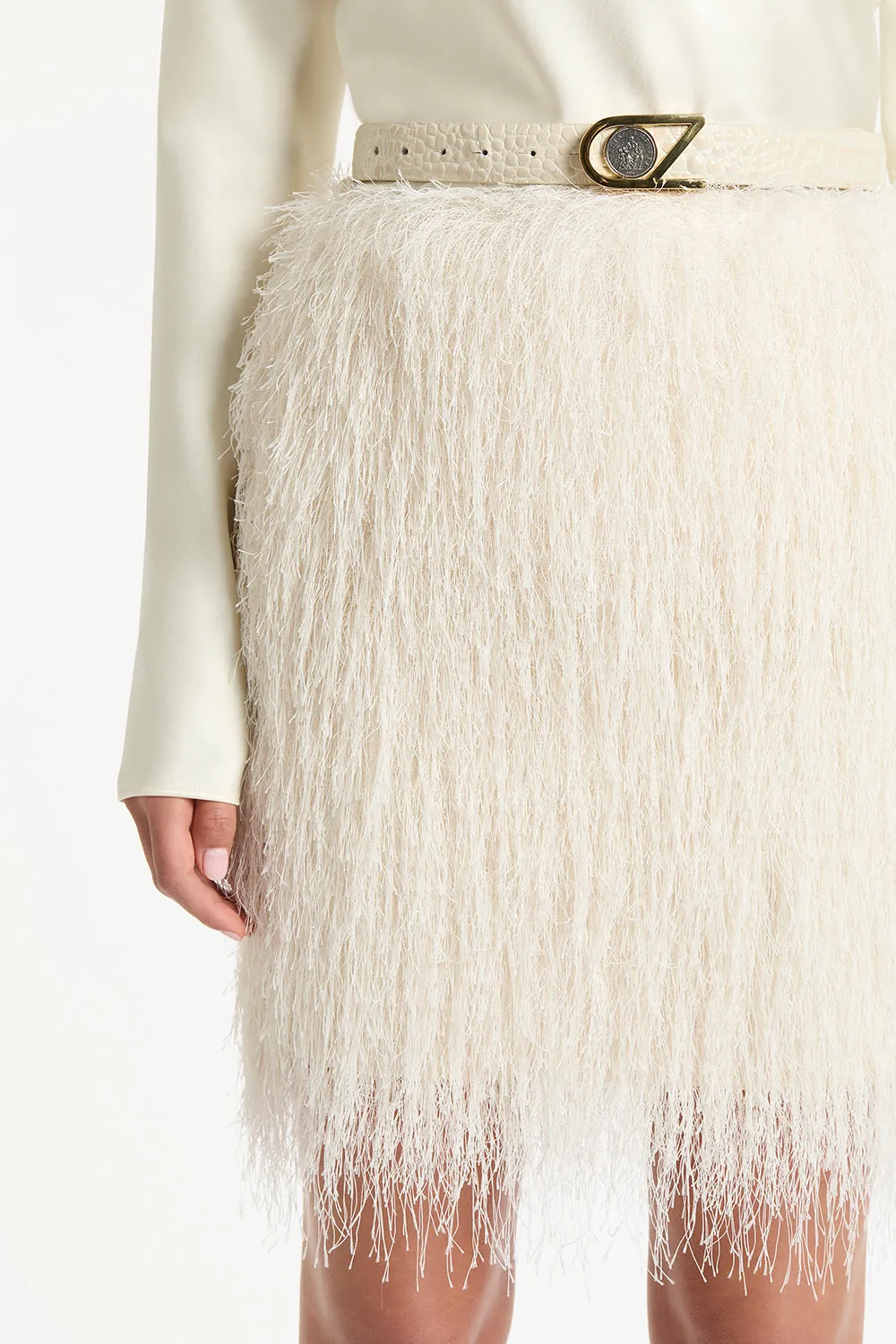 WHITE FRINGE MINI SKIRT