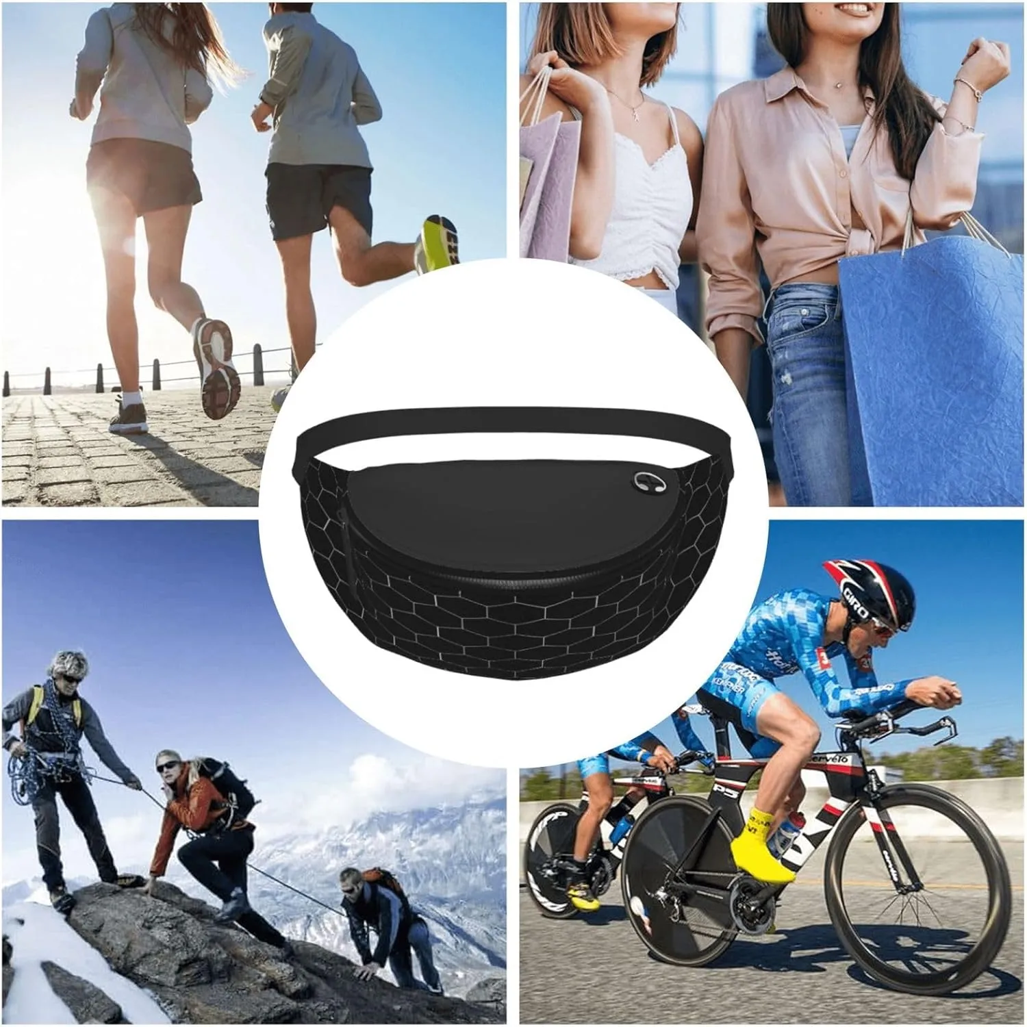 White Hexagonal Fanny Pack, Crossbody Waist Packs for Women Men Waist Bags with Adjustable Strap for Travel Running Hiking Sport