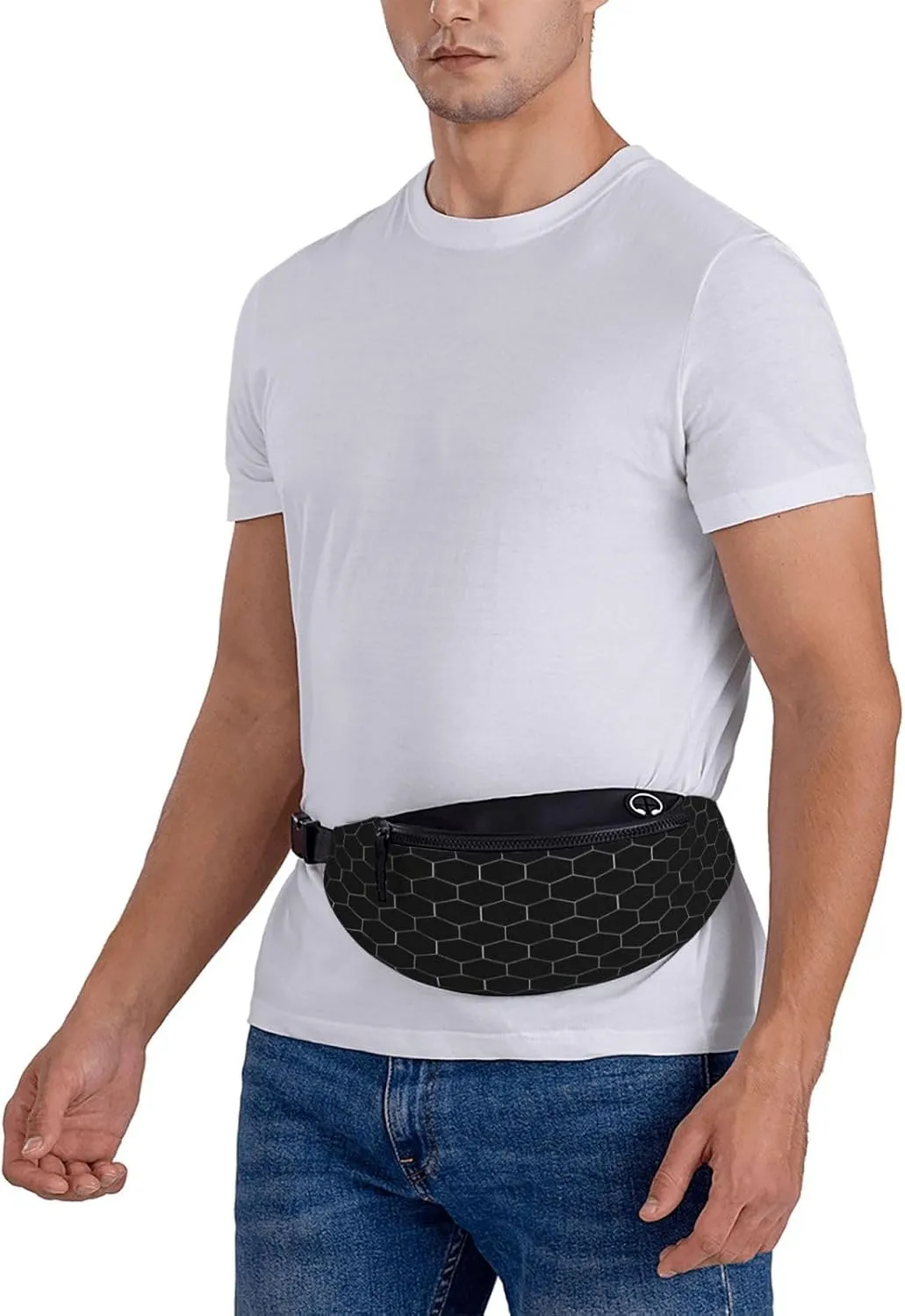 White Hexagonal Fanny Pack, Crossbody Waist Packs for Women Men Waist Bags with Adjustable Strap for Travel Running Hiking Sport