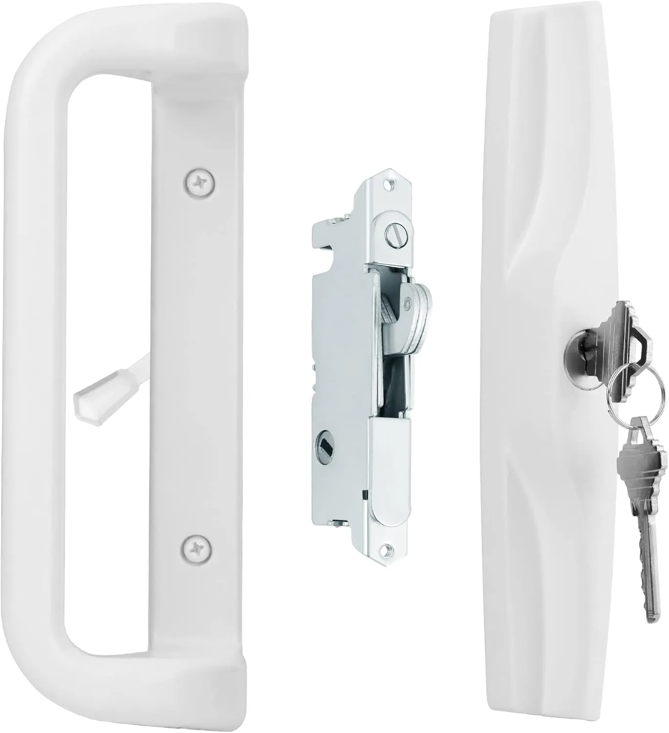 White Patio Door Handle Set with Cylinder Lock,Suitable for Replacement Sliding Patio Doors Lock 3-15/16”Screw Hole Spacing.Choices That Add a Unique to Your Patio Glass Sliding Door.